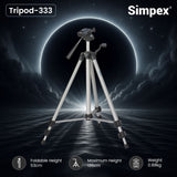 Simpex 333 aluminium lightweight tripod with mobile phone holder & carry bag for all Smartphones, Action cameras & DSLR