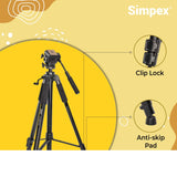 Simpex 880 plus (165 cm) Platinum Aluminum Light Weight Tripod, with Fluid Video Head, for DSLR & Video Cameras, Maximum Operating Height: 5.90 Feet, Maximum Load : 6 kgs (Black)