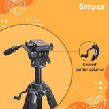 Simpex 880 plus (165 cm) Platinum Aluminum Light Weight Tripod, with Fluid Video Head, for DSLR & Video Cameras, Maximum Operating Height: 5.90 Feet, Maximum Load : 6 kgs (Black)