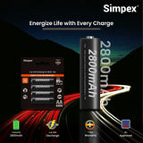 Simpex AA 2800 mAh rechargeable batteries, ready to use and comes with the pack of 4 (Black Edition)