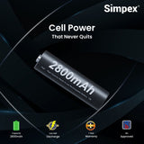 Simpex AA 2800 mAh rechargeable batteries, ready to use and comes with the pack of 4 (Black Edition)