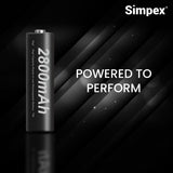 Simpex AA 2800 mAh rechargeable batteries, ready to use and comes with the pack of 4 (Black Edition)