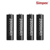 Simpex AA 2800 mAh rechargeable batteries, ready to use and comes with the pack of 4 (Black Edition)
