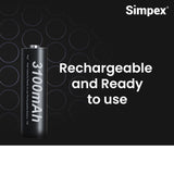 Simpex AA 3100 mAh rechargeable batteries, ready to use and comes with the pack of 4 (Black Edition)