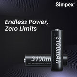 Simpex AA 3100 mAh rechargeable batteries, ready to use and comes with the pack of 4 (Black Edition)