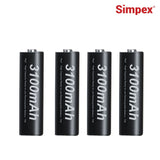 Simpex AA 3100 mAh rechargeable batteries, ready to use and comes with the pack of 4 (Black Edition)