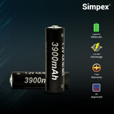 Simpex AA 3900mAh rechargeable batteries, ready to use and comes with the pack of 4 (Black Edition)