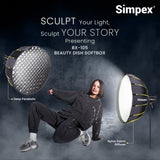Simpex BX 105 pro (105cm) beauty dish softbox, collapsible, transportable and light weight bowens mount with grid for photography and studio lighting with removable diffuser