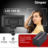 Simpex Bi colour camera led 540 with 770 Micro USB charging battery compatible with all DSLR and video cameras for video shoot (540bi)