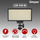 Simpex Bi colour camera led 540 with 770 Micro USB charging battery compatible with all DSLR and video cameras for video shoot (540bi)