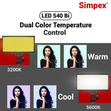 Simpex Bi colour camera led 540 with 770 Micro USB charging battery compatible with all DSLR and video cameras for video shoot (540bi)