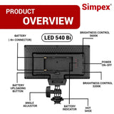 Simpex Bi colour camera led 540 with 770 Micro USB charging battery compatible with all DSLR and video cameras for video shoot (540bi)