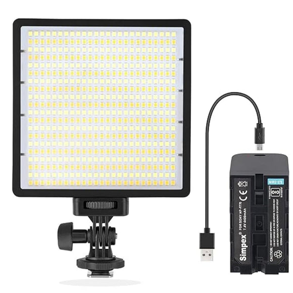 Simpex Camera LED 500 Bi Pocket Size with li-on NP F 770 Battery with Micro USB Charging, Dimmable 3200k – 5600k, Compatible with Tripods, Monopods, Camera Stand, Table top tripods etc.