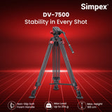 Simpex DV 7500 Platinum Heavy Duty Tripod with Professional Pan Head with Quick Release Plate Maximum Operating Height: 1984 mm, Max Load Upto: 25 kgs