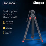 Simpex DV 9000 professional heavy duty video tripod with 2 way adjustable pan head 7 feet max height and upto 20 kg of payload