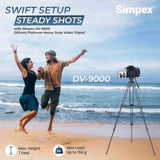 Simpex DV 9000 professional heavy duty video tripod with 2 way adjustable pan head 7 feet max height and upto 20 kg of payload