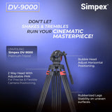 Simpex DV 9000 professional heavy duty video tripod with 2 way adjustable pan head 7 feet max height and upto 20 kg of payload