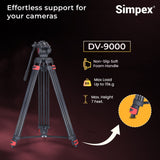 Simpex DV 9000 professional heavy duty video tripod with 2 way adjustable pan head 7 feet max height and upto 20 kg of payload