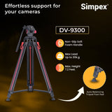 Simpex DV 9300 platinum heavy duty tripod with aluminium rod and non slip foot pad, 20 kg max pay load with 7 ft height and easily compatible with camcorder, DSLR and smartphones