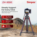 Simpex DV 9300 platinum heavy duty tripod with aluminium rod and non slip foot pad, 20 kg max pay load with 7 ft height and easily compatible with camcorder, DSLR and smartphones