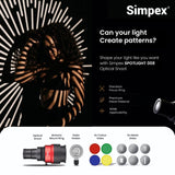 Simpex Gobo Condensor Kit 008 Bowens Mount Optical Snoot Kit with 24 Stainless Steel GOBOs & 4X Color Gels (Red/Yellow/Green/Blue), Multi-function Focus Ring, Premium Metal Construction