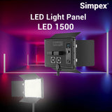 Simpex LED 1500 Bi Color Professional LED Video Light Panel with Magnetic Diffuser and Barn Door for Broadcast and Video Shoot