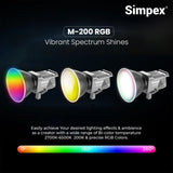 Simpex M-200R, RGB continuous LED light with reflector, APP controlled, suitable for all types of cinematic video shoots.