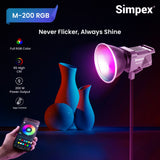 Simpex M-200R, RGB continuous LED light with reflector, APP controlled, suitable for all types of cinematic video shoots.