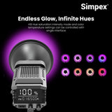 Simpex M-200R, RGB continuous LED light with reflector, APP controlled, suitable for all types of cinematic video shoots.