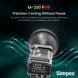 Simpex M-200R, RGB continuous LED light with reflector, APP controlled, suitable for all types of cinematic video shoots.