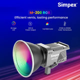 Simpex M-200R, RGB continuous LED light with reflector, APP controlled, suitable for all types of cinematic video shoots.