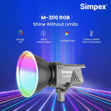 Simpex M-200R, RGB continuous LED light with reflector, APP controlled, suitable for all types of cinematic video shoots.