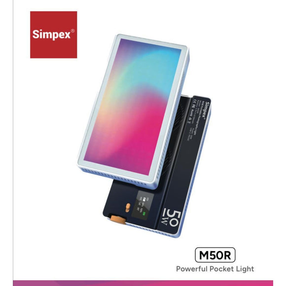 Simpex M-50R pocket RGB video light, 50W power output with LCD Display, RGB mode, CCT mode, FX mode with in-built 6700mAh battery