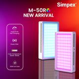 Simpex M-50R pocket RGB video light, 50W power output with LCD Display, RGB mode, CCT mode, FX mode with in-built 6700mAh battery