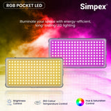 Simpex RGB-200 Portable RGB LED 20W(max) Video Light with 5400mAh in-Built Battery | 97+ CRI | 14 Preset Effects | Multi Scene Lightening | Color Temperature & Brightness Control