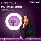 Simpex Ring LED RL 621 bi Colour 18 inch Ring Light with Light Stand, Suitable for Various Purposes and Supports Wide Applications