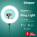 Simpex Ring LED RL 621 bi Colour 18 inch Ring Light with Light Stand, Suitable for Various Purposes and Supports Wide Applications