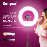 Simpex Ring LED RL 621 bi Colour 18 inch Ring Light with Light Stand, Suitable for Various Purposes and Supports Wide Applications