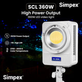 Simpex SCL 360W bi colour continuous LED Light with bowens mount and a unique design fixture commonly used in photography, videography, and studio productions.