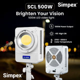 Simpex SCL 500W bi colour continuous LED Light with bowens mount and a unique design fixture commonly used in photography, videography, and studio productions