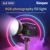 Simpex SLB-100R Portable RGB Video Light with 100W Power, 2500K-6500K Adjustable Color Temperature, 26800mAh Rechargeable Battery, 24 Light Effects, CRI 95+ Dimmable Lighting for Photography