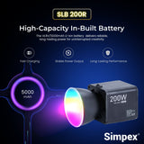 Simpex SLB-200 RGB, Portable RGB Video Light with 200W Power, 2500K-6500K Adjustable Color Temperature, 5000mAh Rechargeable Battery, 24 Light Effects, CRI 95+ Dimmable Lighting for Photography and various other purposes