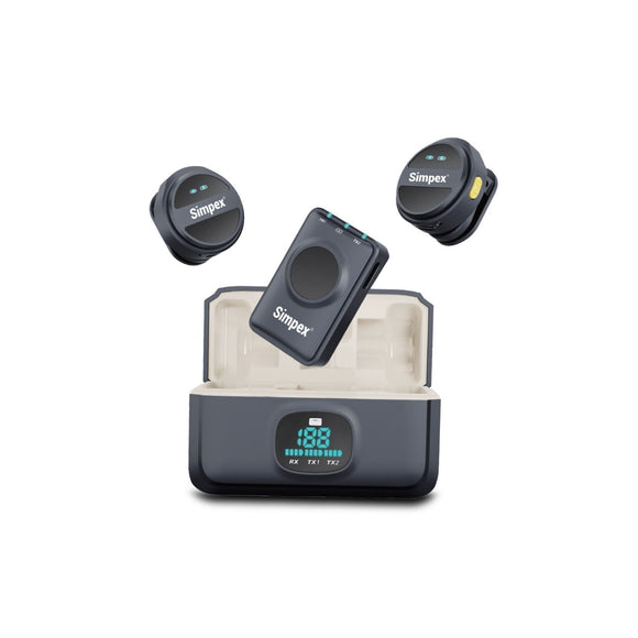 Simpex SWM 108 Dual Wireless Collar Label Microphone with ENC Noise Cancellation & Charging Case, Type C & 8 Pin Receiver,Wireless Microphone for iPhone, Android, Vlog, Streaming
