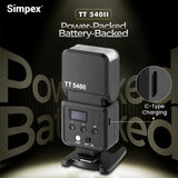 Simpex TT 540 II on camera flash with in built lithium-ion battery that supports USB-C charging, 2.4 Ghz in built reciever for wireless triggering and a universal hot shoe design.