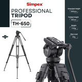 Simpex Tripod 650, Professional heavy duty tripod with upload upto 15 kg, comes with carry bag