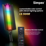 Simpex (LS 500R) handheld RGB light stick with barndoors, dual side lightwand with 5200mAh built-in battery comes with hardcase carry bag.