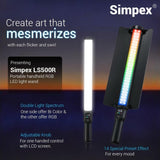 Simpex (LS 500R) handheld RGB light stick with barndoors, dual side lightwand with 5200mAh built-in battery comes with hardcase carry bag.