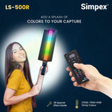 Simpex (LS 500R) handheld RGB light stick with barndoors, dual side lightwand with 5200mAh built-in battery comes with hardcase carry bag.