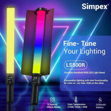 Simpex (LS 500R) handheld RGB light stick with barndoors, dual side lightwand with 5200mAh built-in battery comes with hardcase carry bag.