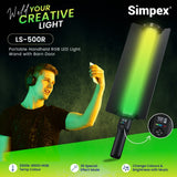 Simpex (LS 500R) handheld RGB light stick with barndoors, dual side lightwand with 5200mAh built-in battery comes with hardcase carry bag.